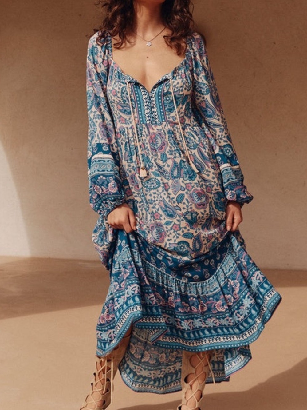 Spell marmont gown Blue Paisley Boho Maxi Dress